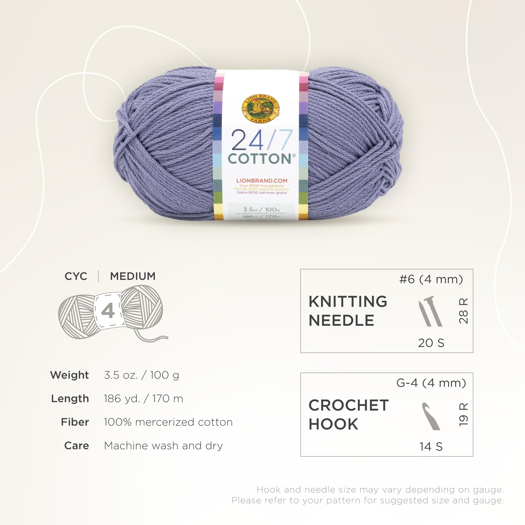 Amazon.com: Lion Brand Yarn Lightweight 24/7 Cotton Yarn for
