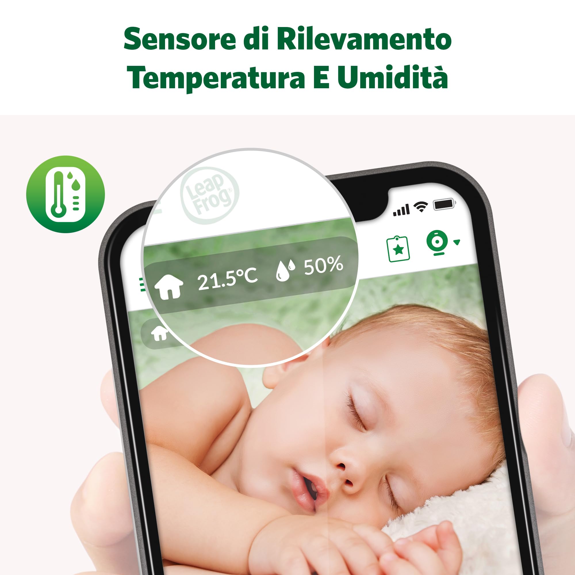 LeapFrog LF1911 Baby Monitor con video in 1080HD,App gratuita con rilevamento del movimento e del rumore,visione notturna a colori,modalità privacy,telecomando dello zoom a inclinazione di rotazione