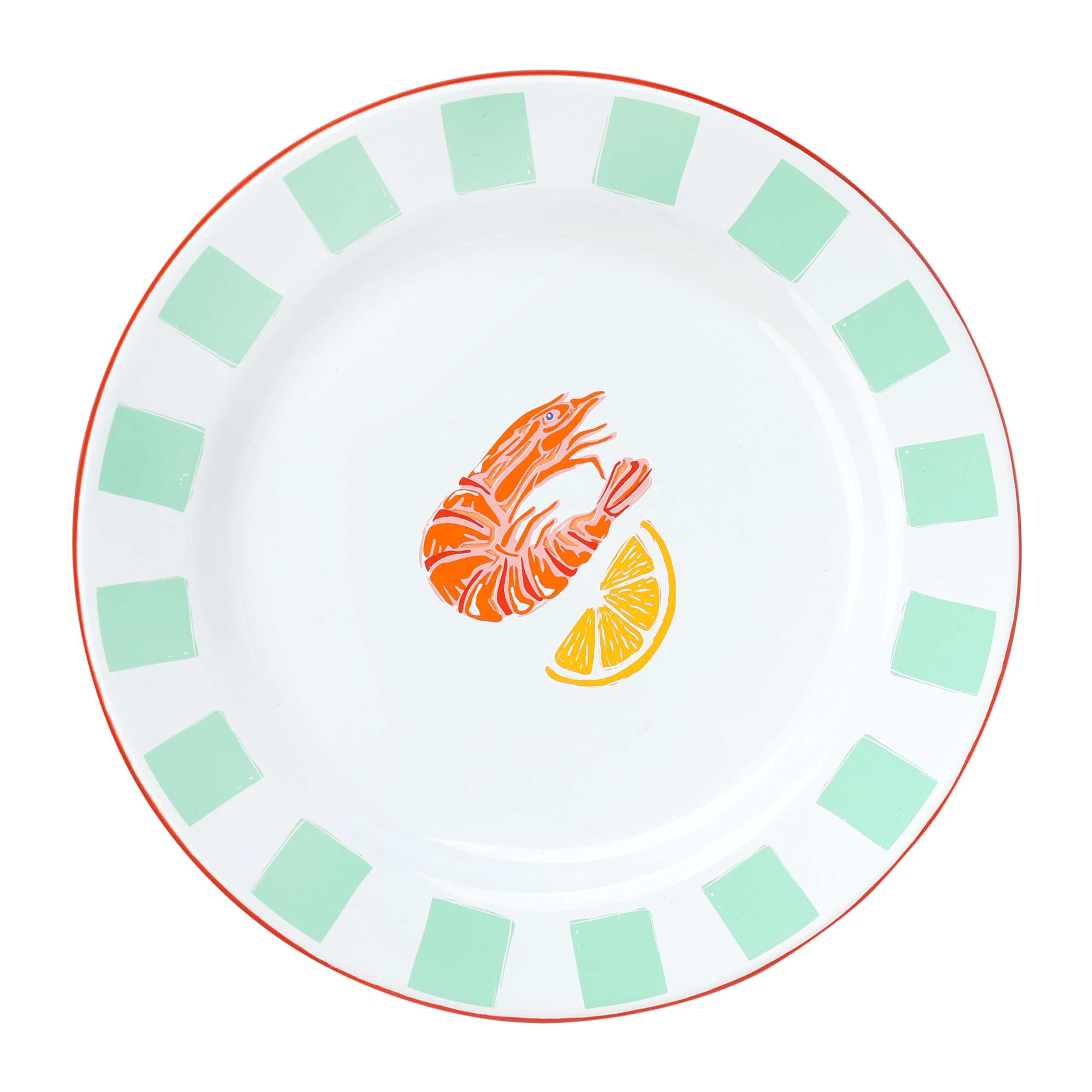 Talking Tables Handmade Enamel Side Plate 20cm with Shrimp Design, Shatterproof & Dishwasher Safe Household Plates, Reusable Dinnerware for Indoor & Outdoor Dining