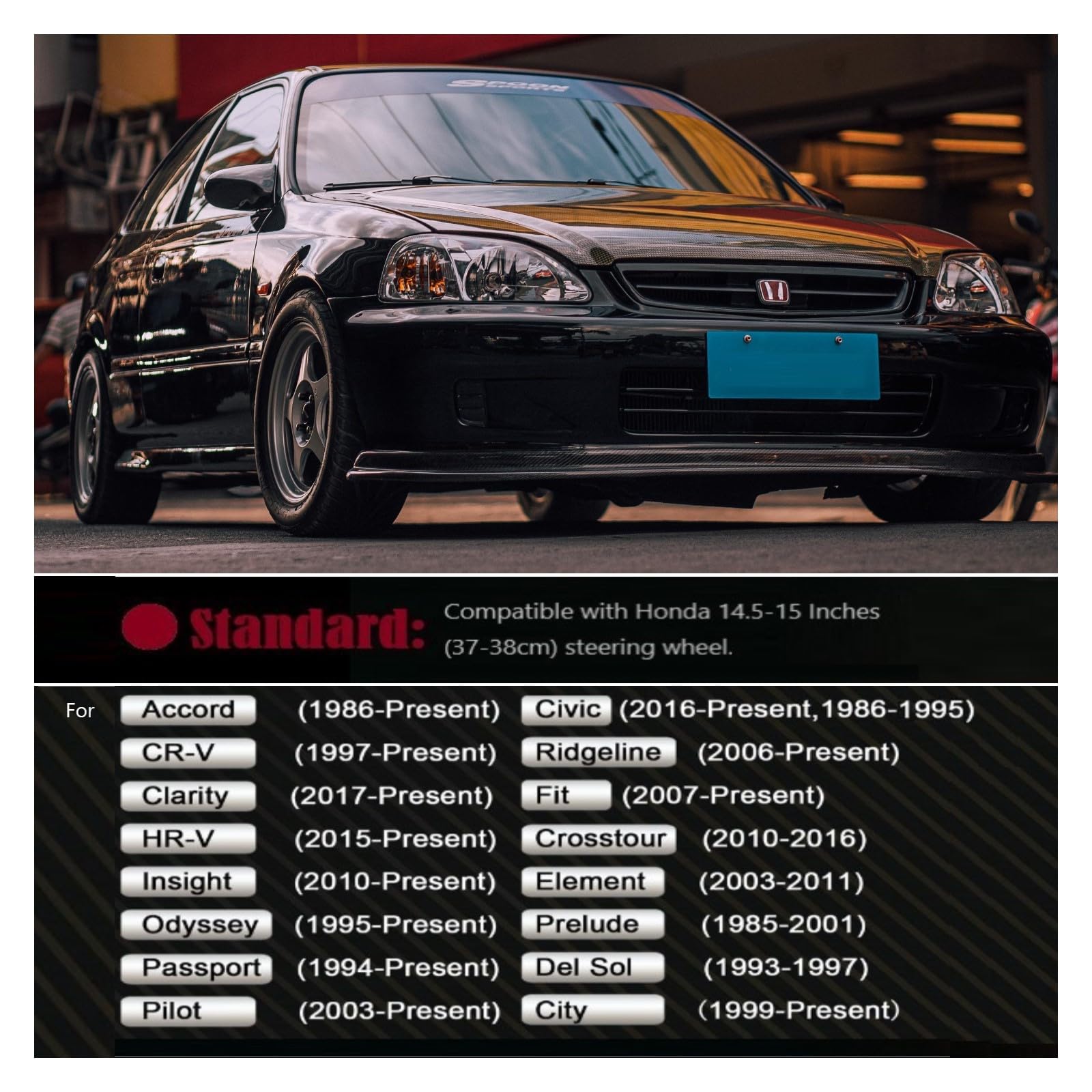 Black Car Steering Wheel Cover Compatible with Honda, Nappa Premium Leather Carbon Fiber Texture Automotive Steering Wheel Cover Fits Honda Accord, Civic, CRV, Fit, Odyssey, Pilot