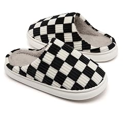 House Slippers for Woman Men Fuzzy Checkered Mens Womens Slippers Warm Memory Foam House Shoes Indoor Outdoor with