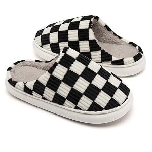 House Slippers for Woman Men Fuzzy Checkered Mens Womens Slippers Warm Memory Foam House Shoes Indoor Outdoor with