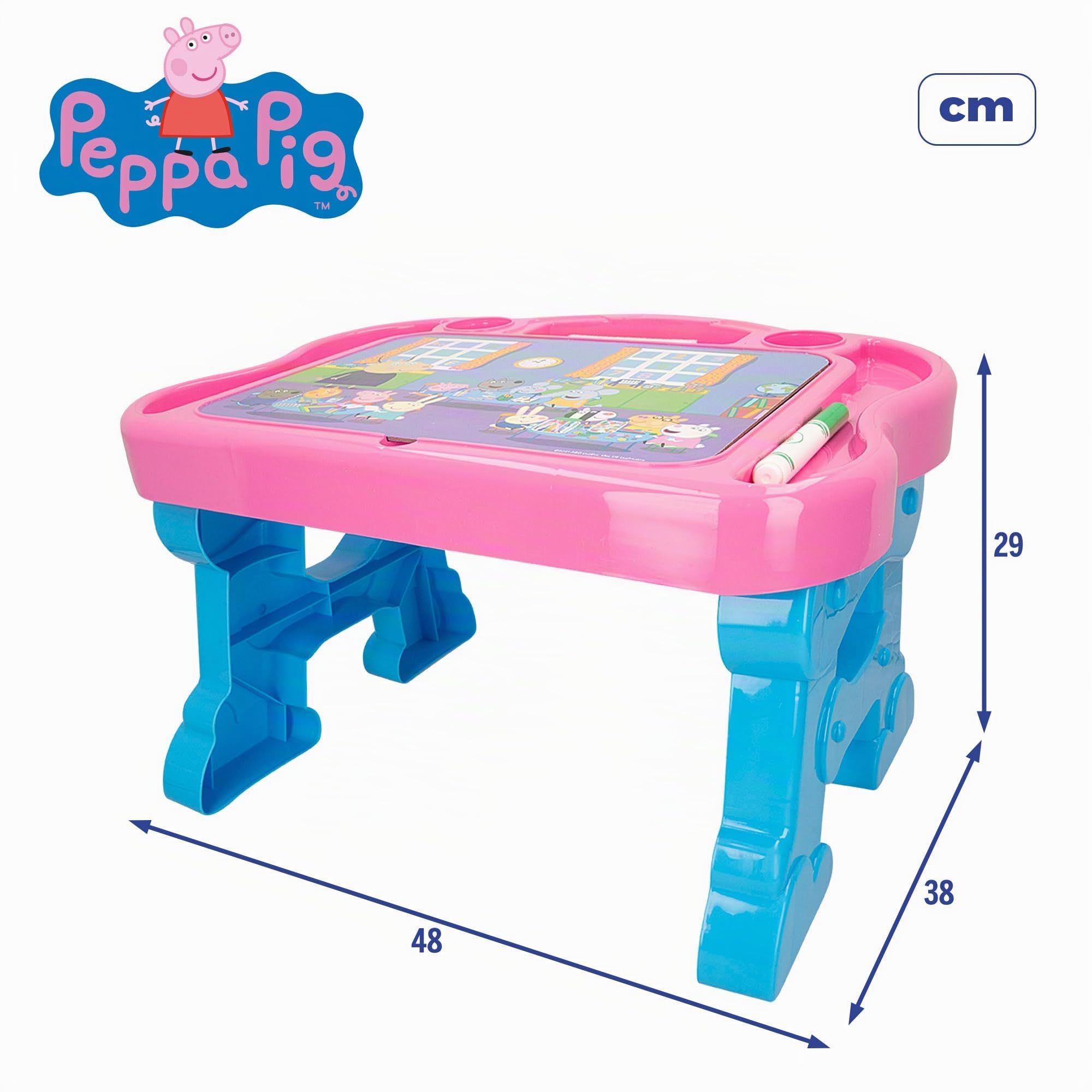 Liscianigiochi 47316 Peppa Pig Mesa Infantil, 10 Juegos en 1, Pizarra, Incluye rotulador, Mesa de Dibujo, Escritorio Educativo, Mesas Infantiles, Regalo para niños 2 años