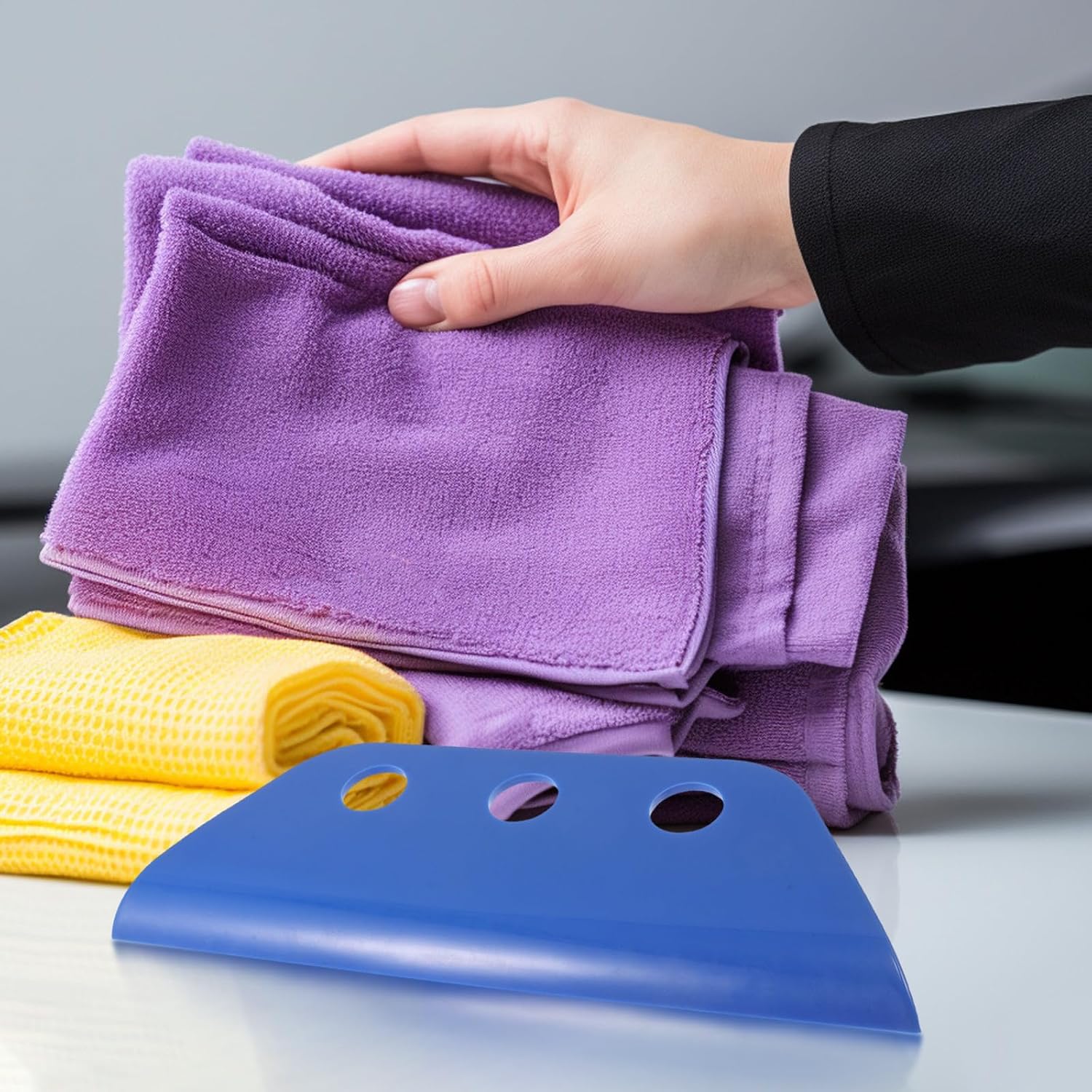 VALICLUD Car Wrap Tool and Window Film Scraper Set, Blue TPU Squeegee for Vinyl Wrapping, Car Glass Oil Film Brush and Cleaning Applicator for Auto Detailing and Glass Surface Maintenance