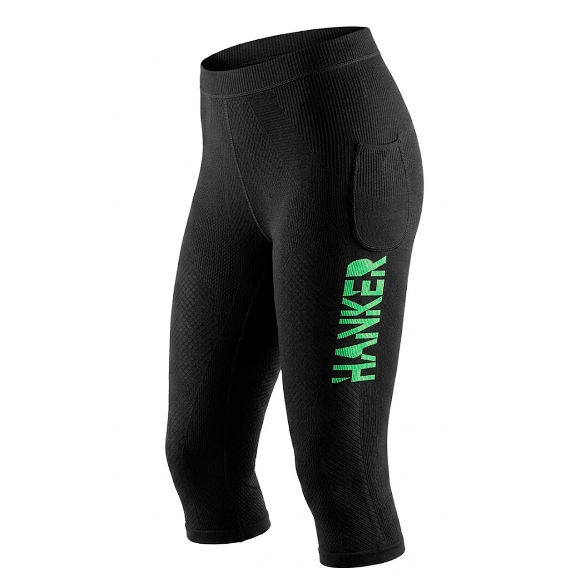 HANKER Mallas de Compresión para Hombre Pirata 3/4 Running Trail y Fitness con Bolsillos Grandes y Costuras Planas