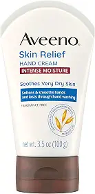 Aveeno Creme para As Mãos Skin Relief Intense Moisture com Aveia Prebiótica Calmante para Pele Seca, Creme para Pele Sensível Que Amacia E Suaviza As Mãos E Dura Durante A Lavagem Das Mãos, Sem Fragrâ