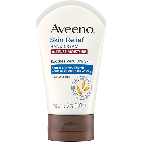Aveeno Skin Relief Intense Moisture Hand Cream with Soothing Prebiotic Oat for Dry and Sensitive Skin Cream Softens & Smooths Hands & Lasts Through Hand Washing, Fragrance-Free, 3.5 oz
