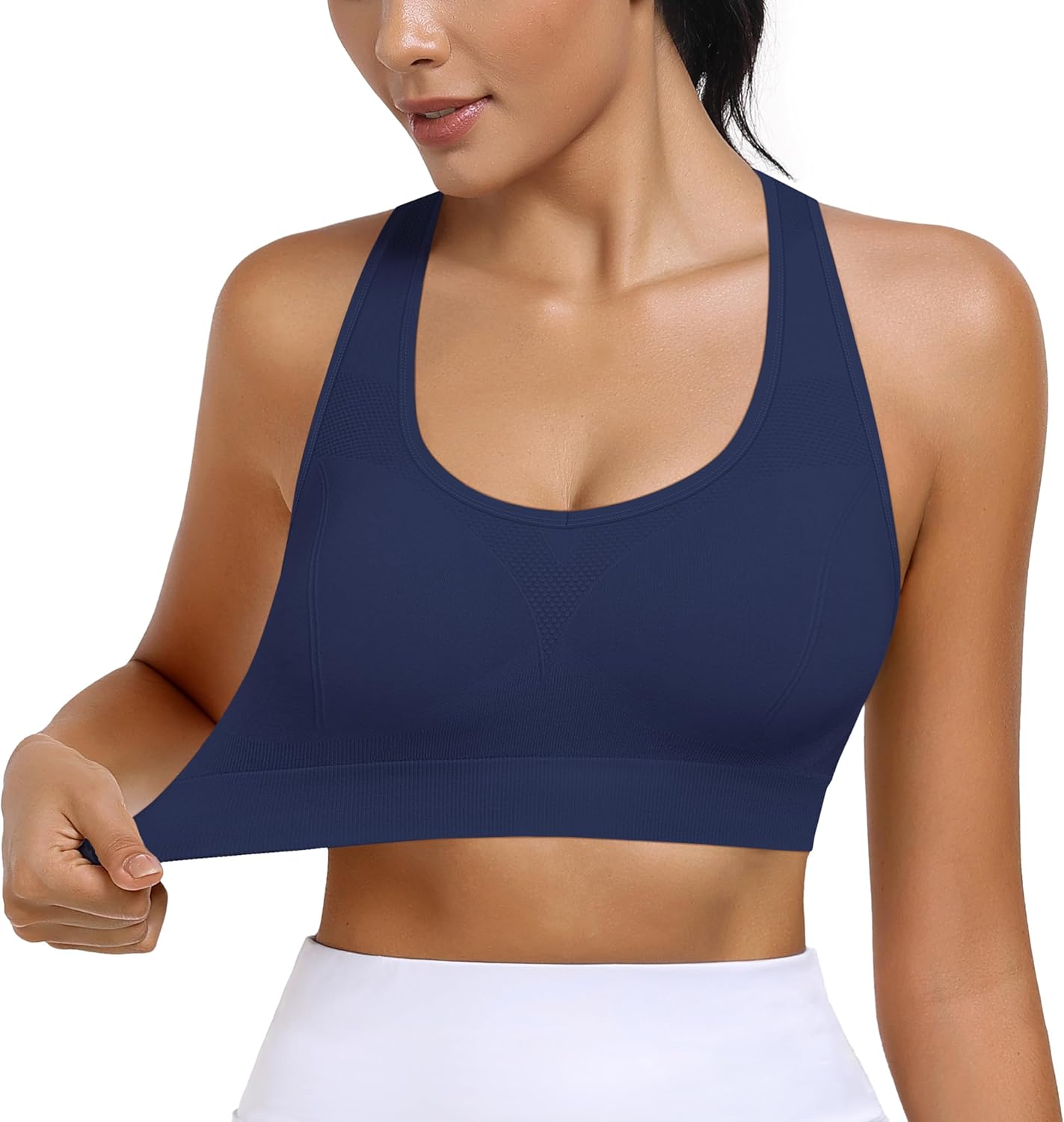 MIRITY Strappy Sports Bra for Women - Padded Seamless Support for Yoga Gym Workout Fitness Pack of 3 - Image 5