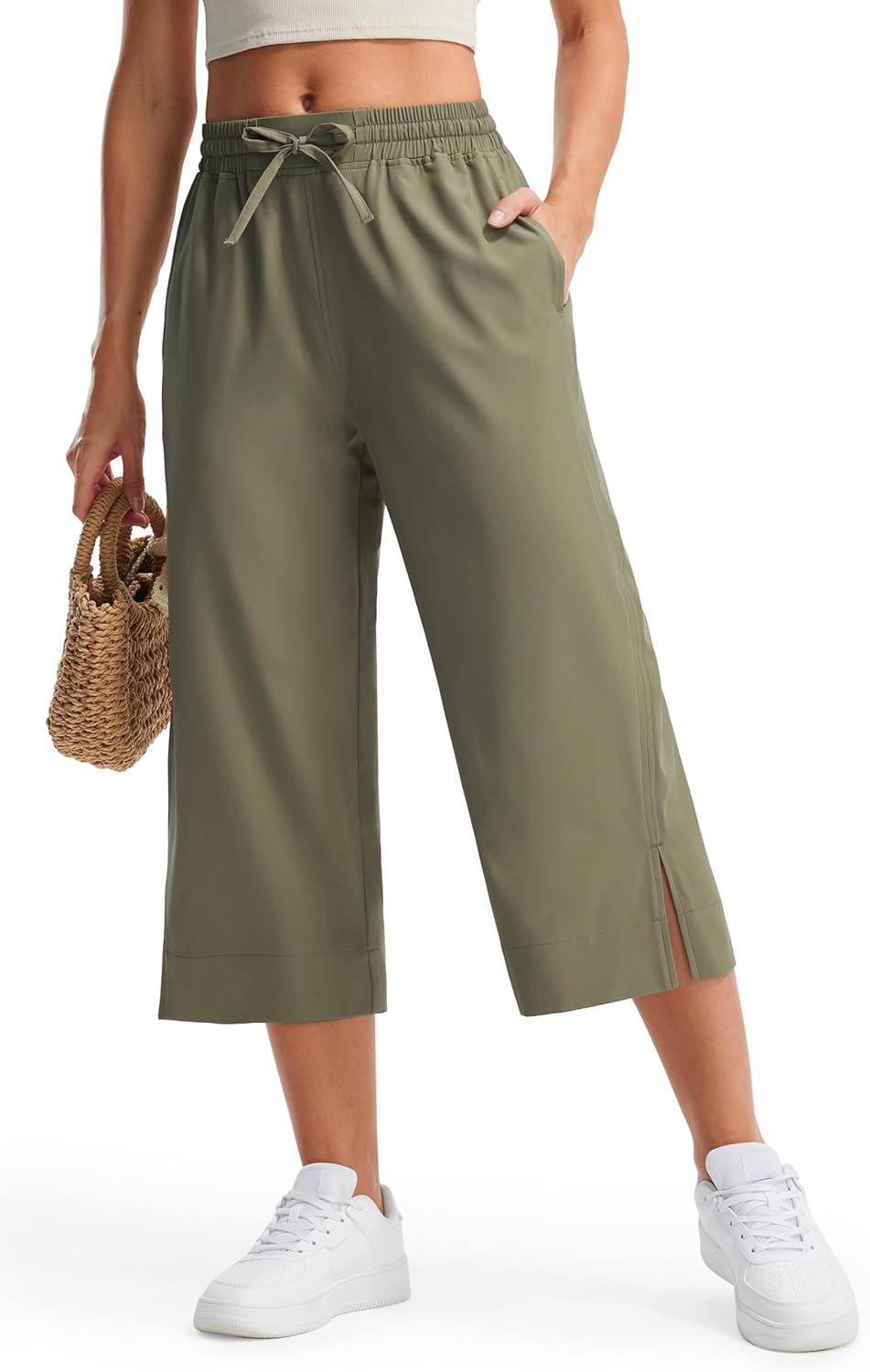 Libin Lightweight Wide Leg Capri Pants for Women High