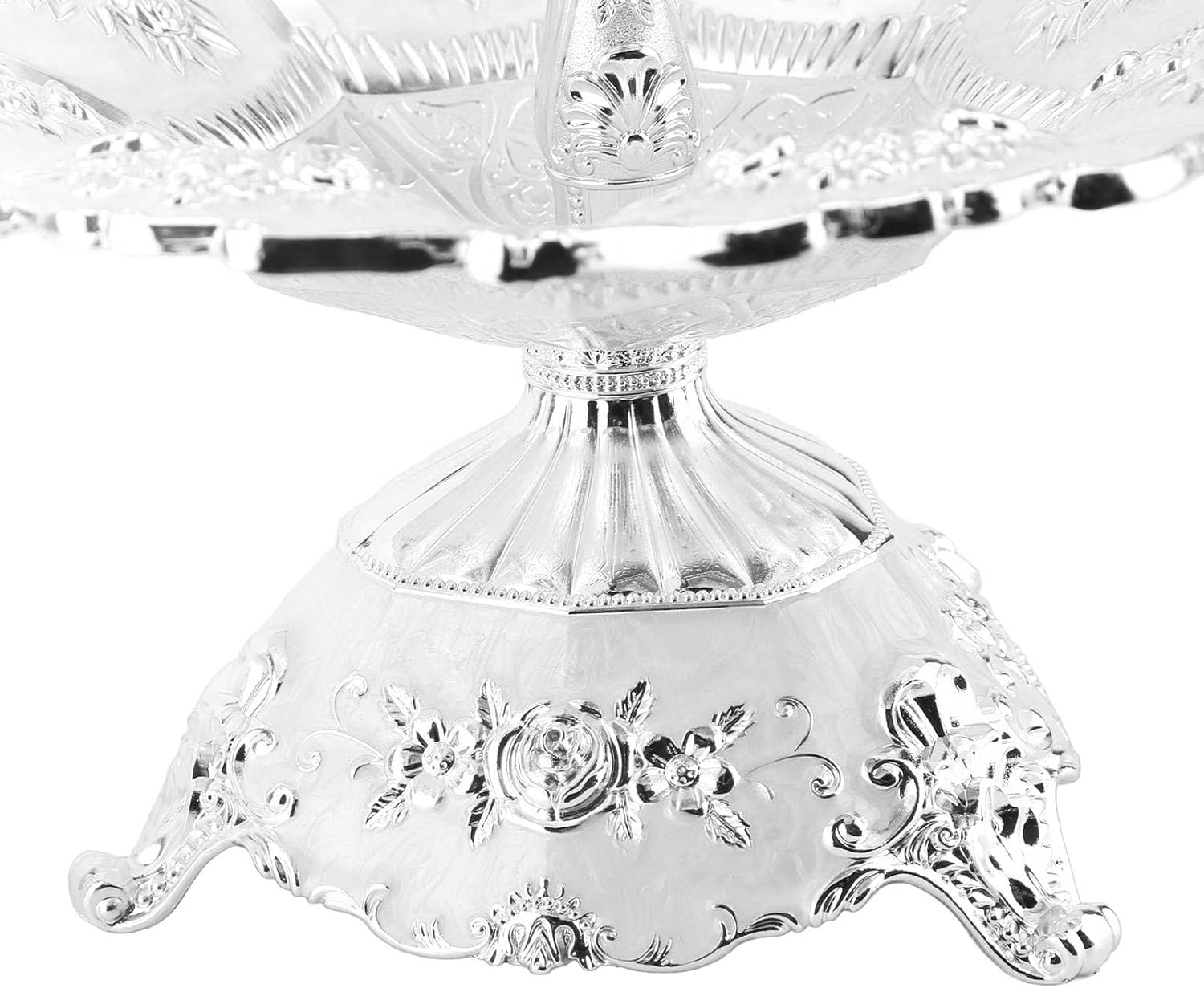 Cup Cake Tower Stand 2 Tier Alloy Elegant Cake Display Holder Serving Tray Silver and White - Perfect for Weddings, Parties, and Events (Silver White)