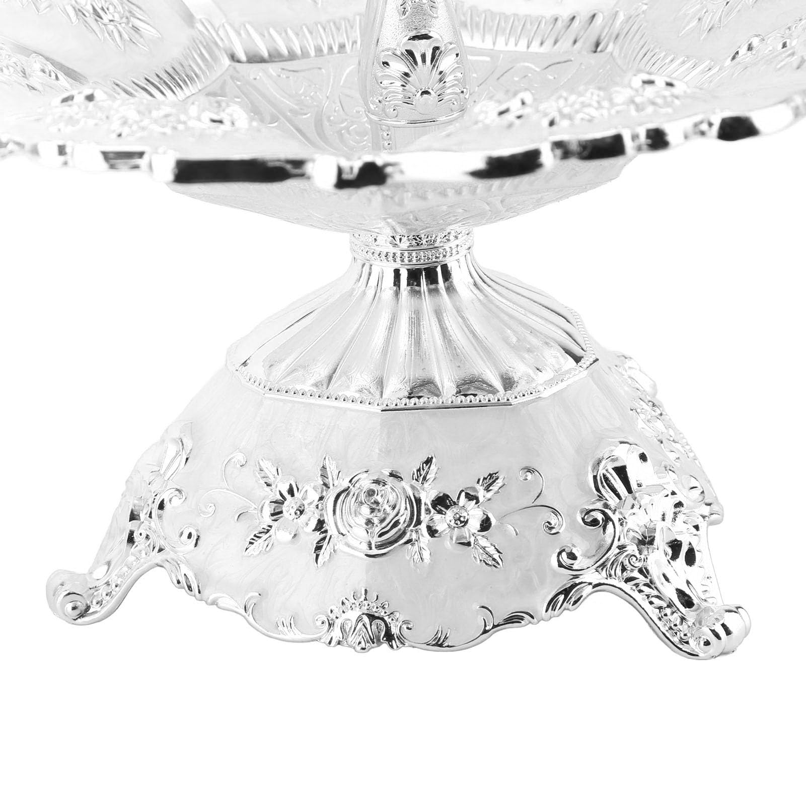 Elegante plato de servir de 2 niveles con mango conveniente para bodas y fiestas de cumpleaños, soporte de torre para pastel para un centro de mesa llamativo (Plata Blanco)