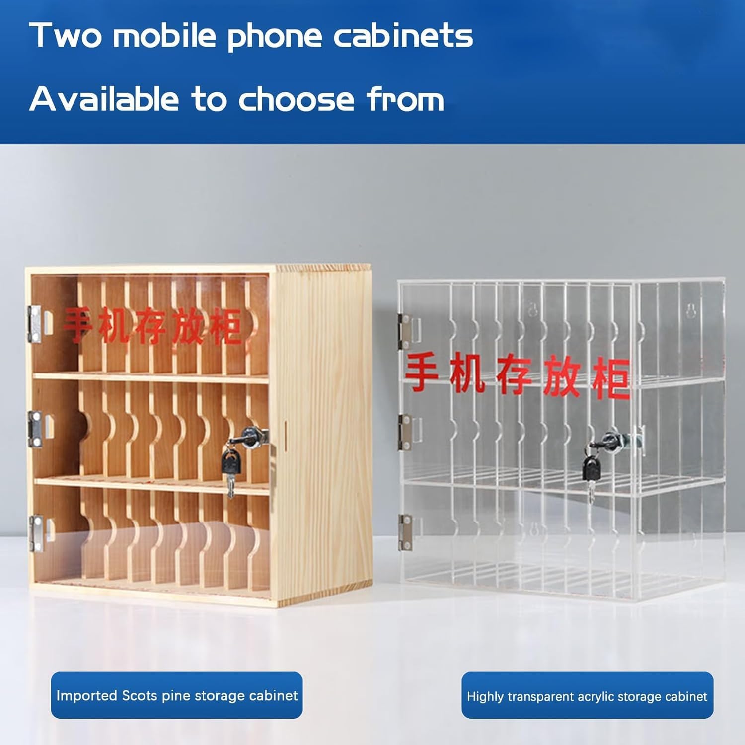 40-Slot Wooden Cell Phone Holder Storage Cabinet with Security Lock for Classroom, Office, and Meeting Room Use