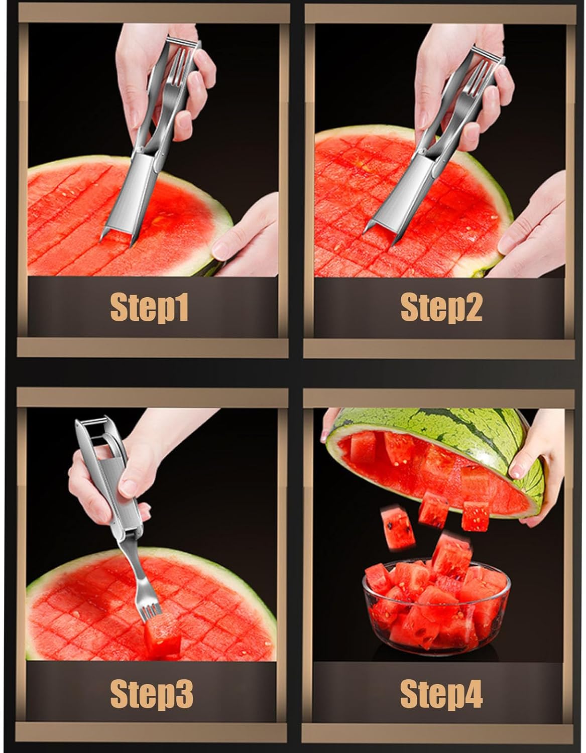Stainless Steel Watermelon Cutter Slicer Tool Fruit Fork Multi-Purpose Watermelon Slicer Watermelon Fork Fruit Cutter for Home Kitchen Camping (3, 10#)