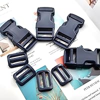 Vista 6 de Juego de correas de hebillas de 1 pulgada con correa de nailon de 10 yardas, 10 hebillas de plástico de liberación lateral rápida, 20 clips Azul