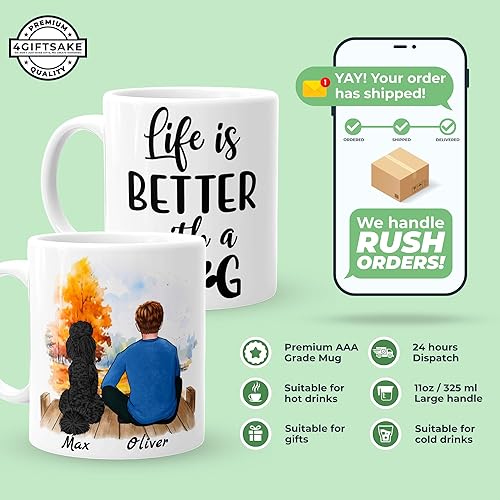 Miniatura 8 de 4GiftSake - Taza de café personalizada con diseño de perro, mamá, niña, amor, té - Taza de cerámica personalizada con imagen conmovedora de mascotas
