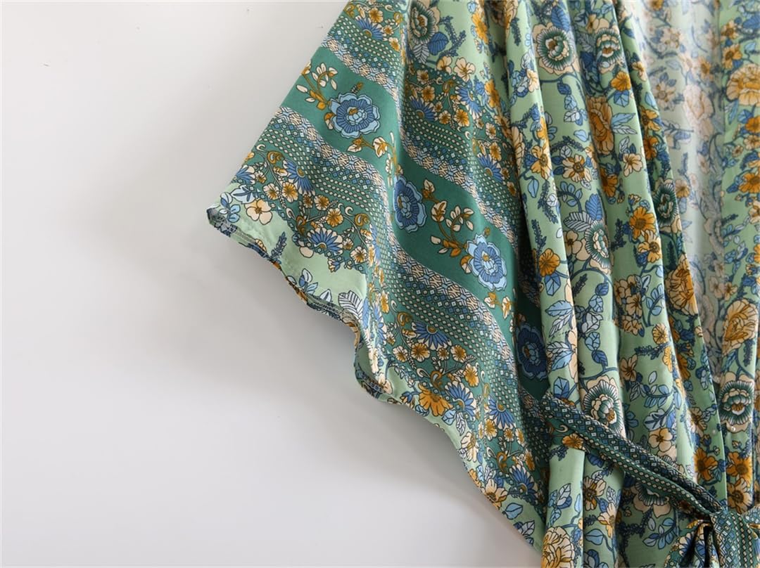 Robe kimono vintage EN8 à imprimé floral bohème pour femme