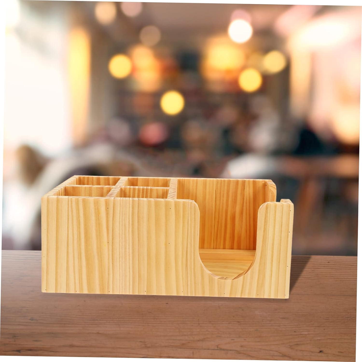 Amosfun Coffee Bar Organizer 6 Compartments Wooden Condiment Container Practical Tea Bag Holder for Coffee Station Supplies for Cafe and Home Use