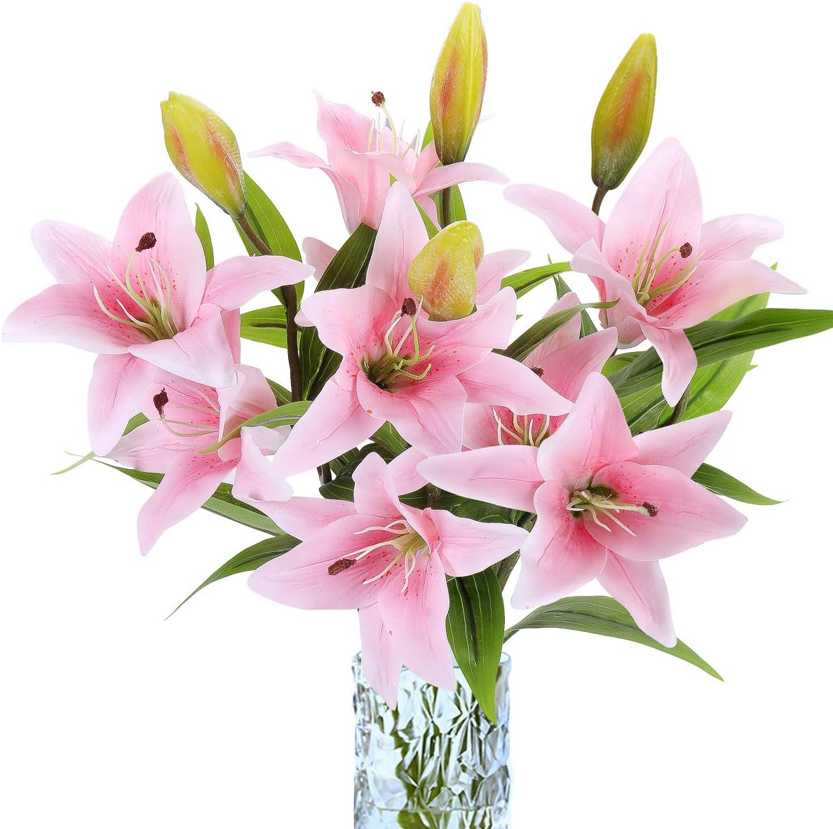 RERXN 4 Pcs Long Stem Artificial Tiger Lily Flowers Latex Flowers Home Wedding Party Decor (31 inch-Light Pink)