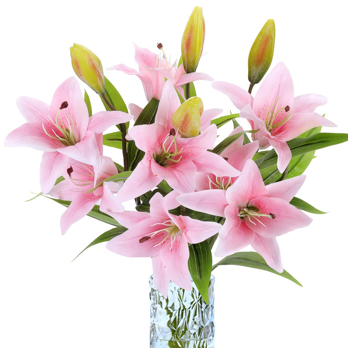 RERXN 4 Pcs Long Stem Artificial Tiger Lily Flowers Latex Flowers Home Wedding Party Decor (31 inch-Light Pink)