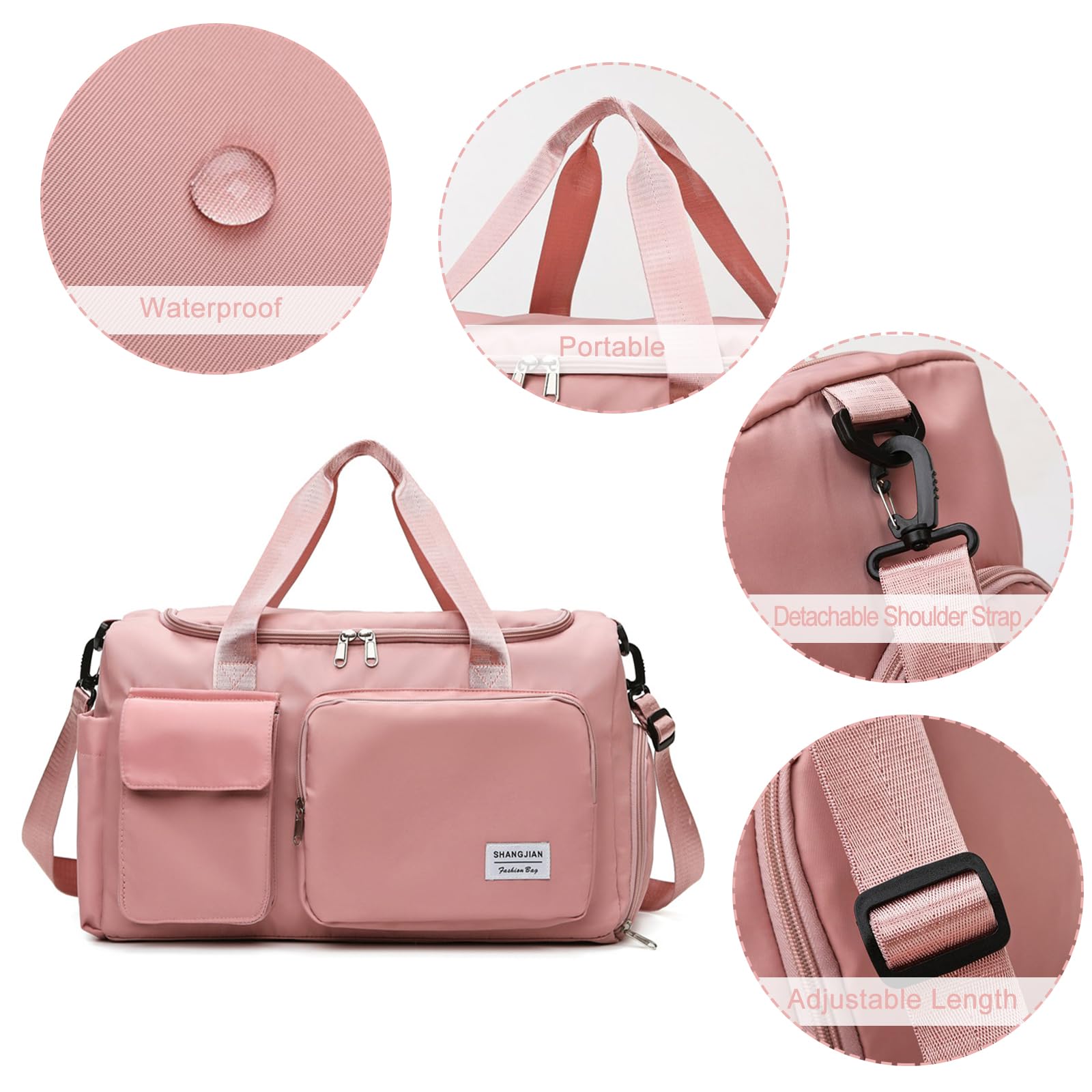 Bolsa de Viaje Plegable Mujer Gran Capacidad Gimnasio con Compartimento Zapatos y Bolsillo Húmedo