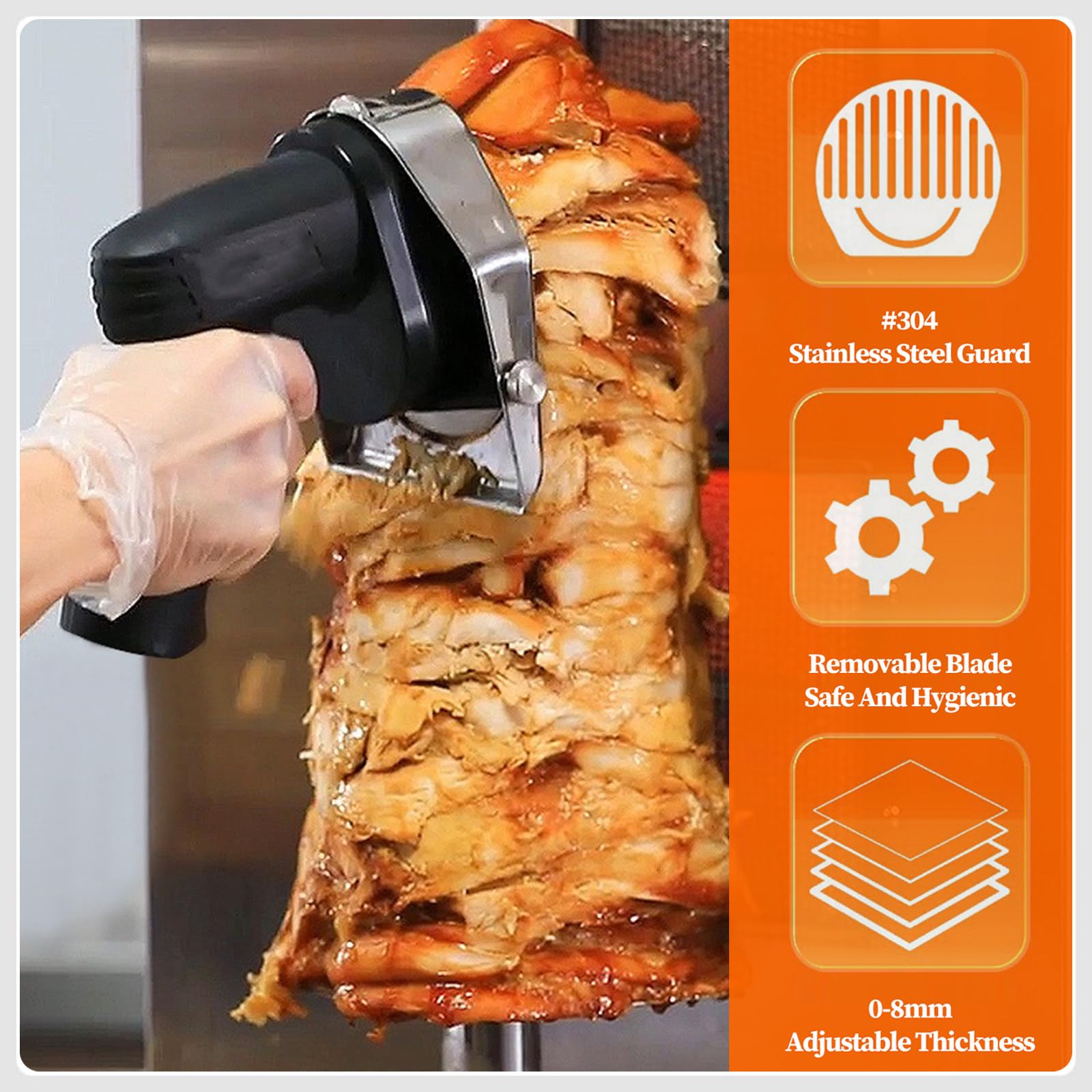 Cuchillo Eléctrico para Kebab, Cuchillo para Kebab, Máquina Cortadora de Shawarma Doner Giroscópica Turca, Grosor Ajustable de 0 a 8 mm, Corte Ajustable para Restaurante 100T