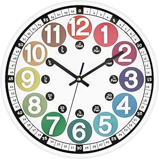 Foxtop Kids Wall Clock-Learning Clock for Kids- Telling Time Teaching Clock -3D Colorful Number Wall Clocks for Bedrooms -Silent Analogue Telling Time Teaching Clock - Kids Learn to Tell Time Easily