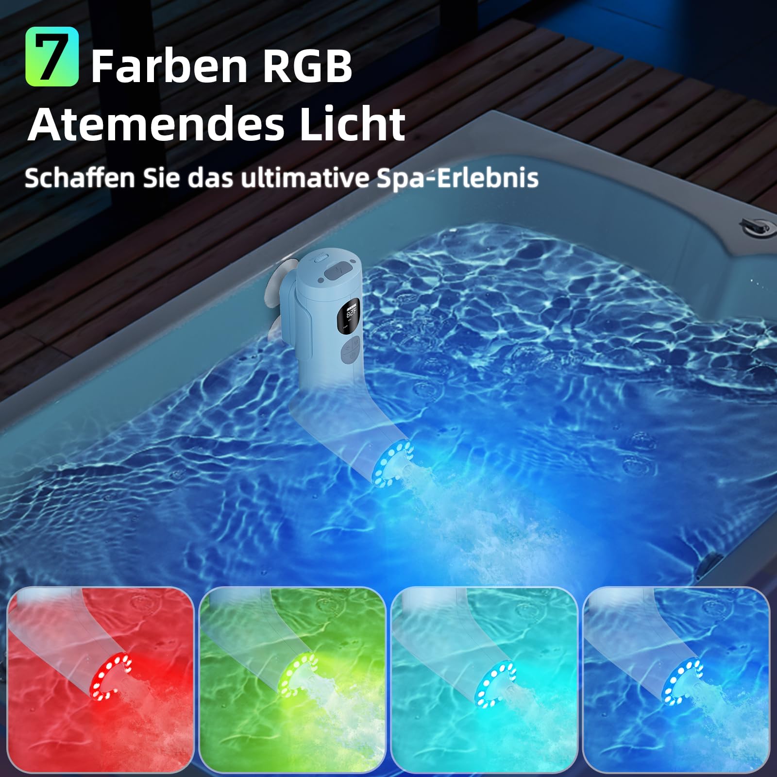 Bath Jet Spa mit Schaummodus, 3 Stufiger Wasserstrahl, 7 RGB-Farben, IP67, Temperaturanzeige ，Familien Badevergnügen zu Hause
