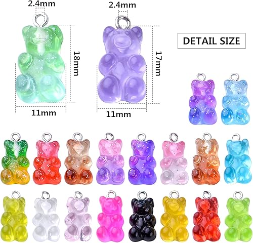 Miniatura 3 de 40 dijes de oso de resina de gomita coloridos, dijes de oso gomita de caramelo, accesorios de búsqueda para hacer joyas, accesorios para bricolaje,