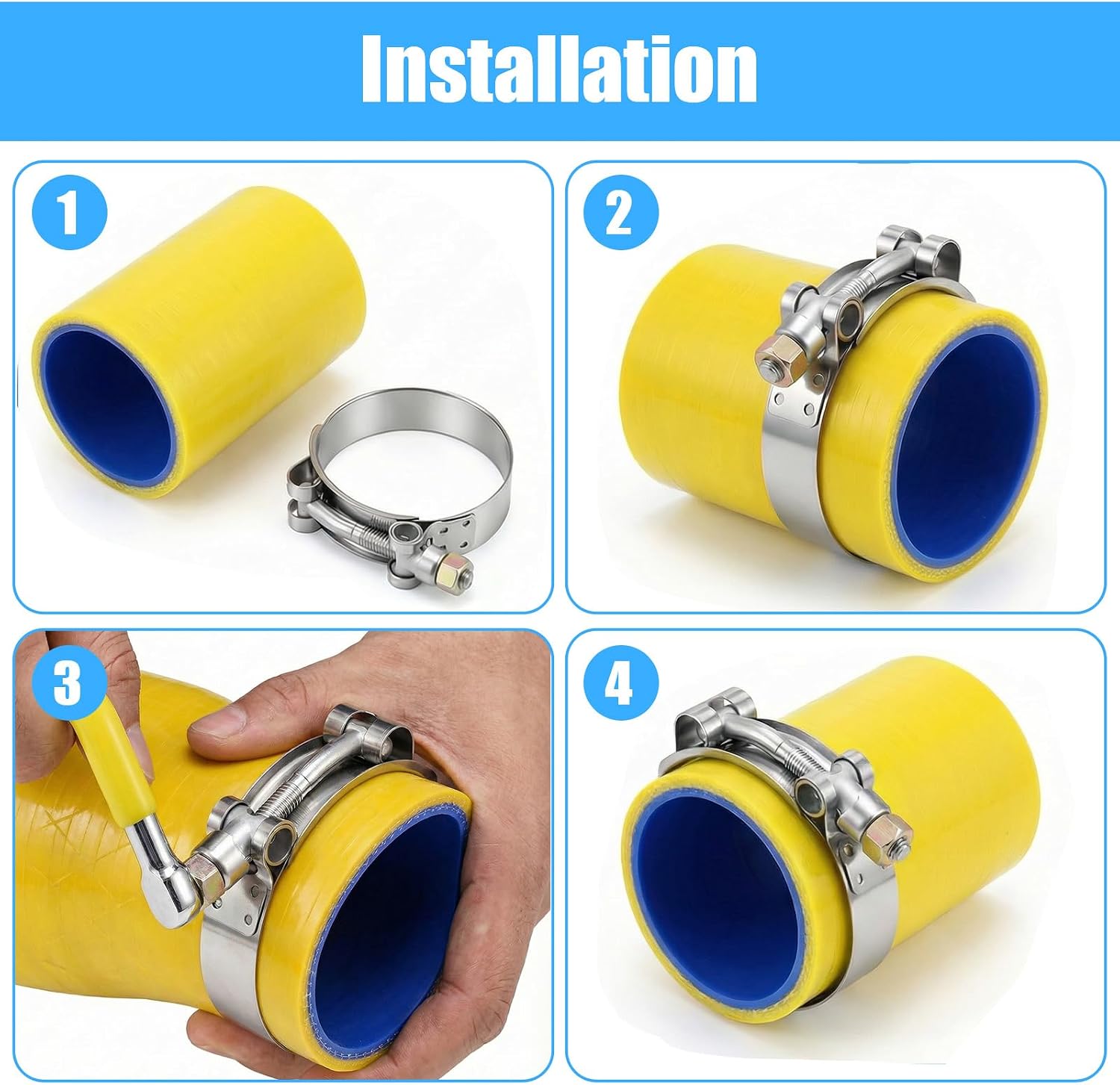 14PCS T-Bolt Hose Clamps 7 Sizes Stainless Steel Turbo Intake Intercooler Clamp, Working Range 28mm-116mm for 0.75" -4'' Hose ID, Radiator Hose Clamp for Automotive