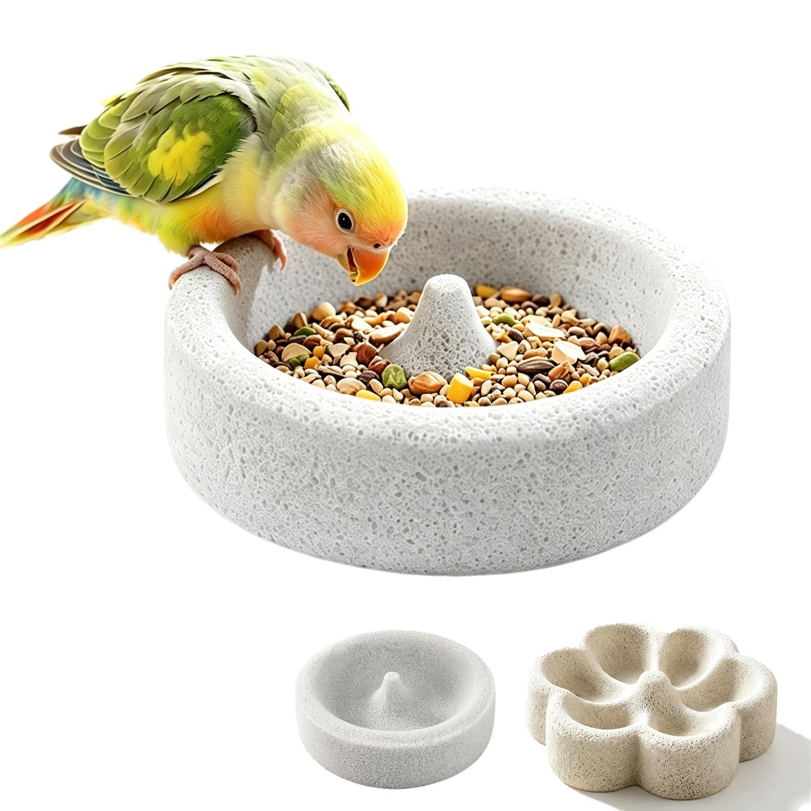 Natural Pumice Bird Food Bowl,Cage Feeding Dish for Small Pets Home,Round style | Parrot Feeding Bowl, Bird Water Dispenser, Hanging Cage Cup for Cockatoo Cockatiel Conure Parakeet，Round style：2