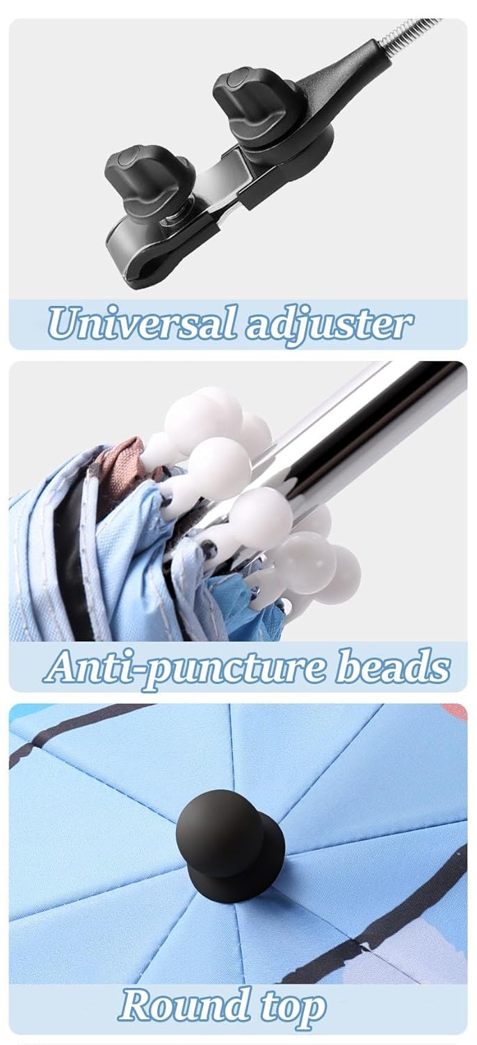 Children Buggy Sun-Proof Parasol, Adjustable Steering Angle, Protection Stroller Umbrella, Convenient and Lightweight, for Maximum Sun Protection(Light Blue)