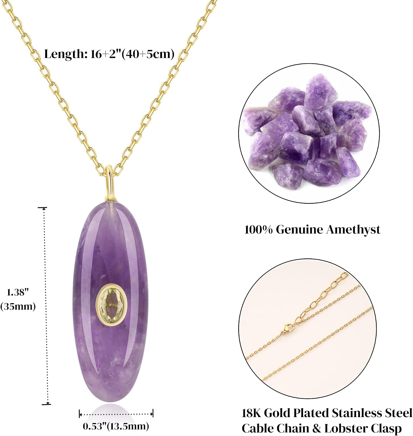 COAI Crystal Necklace for Women, Oval Pendant 18K Gold Plated Stainless Steel Necklace for Women