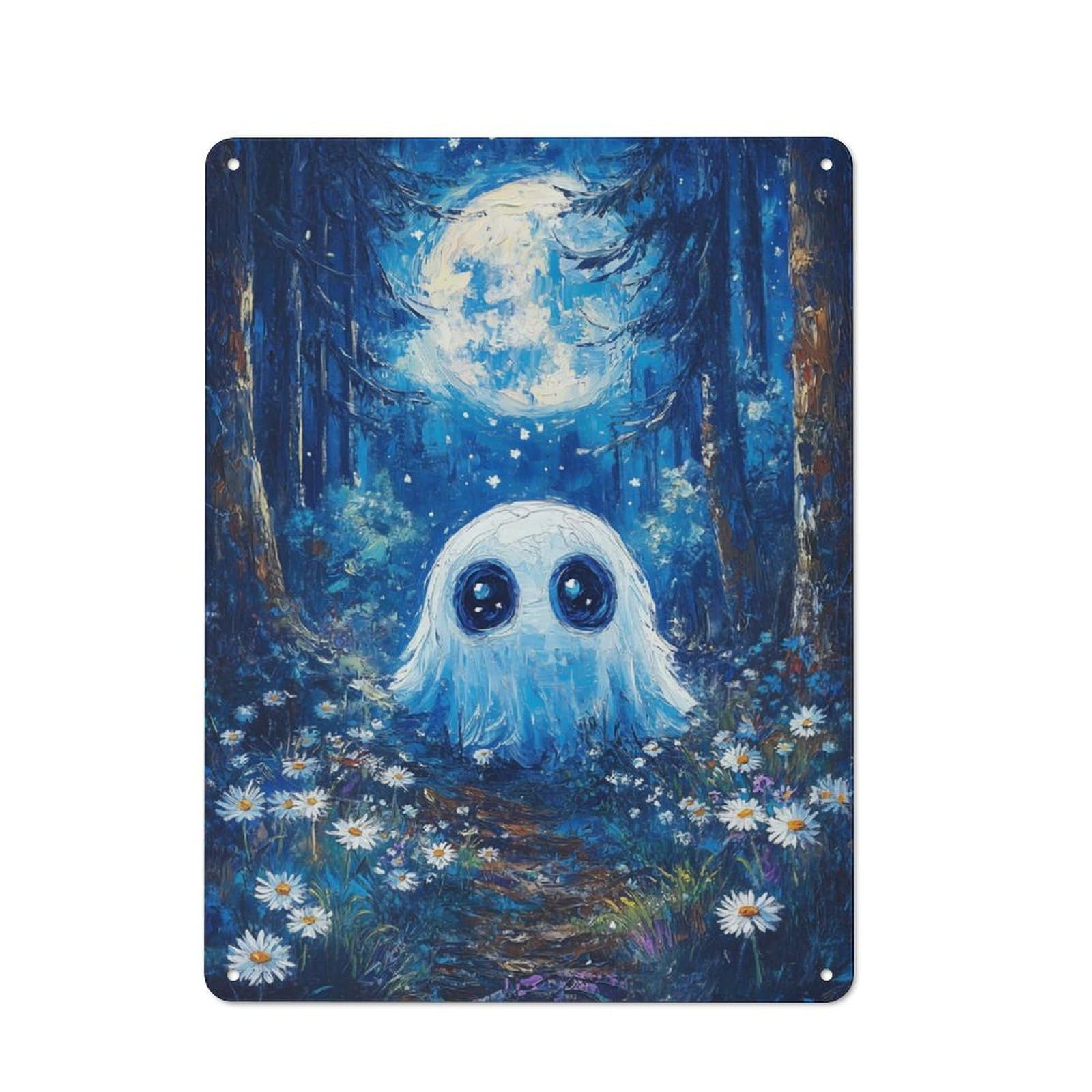 For Café Or Restaurant, Ghost in The Moonlight Forest Rustic Metal Plaque 40x30cm, for Hospitality Interior Collectors Refreshing A Room in Autumn