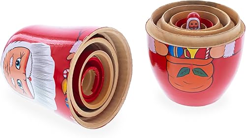 Miniatura 3 de BestPysanky Juego de 6 muñecas anidables de madera de Papá Noel de 5.5 pulgadas