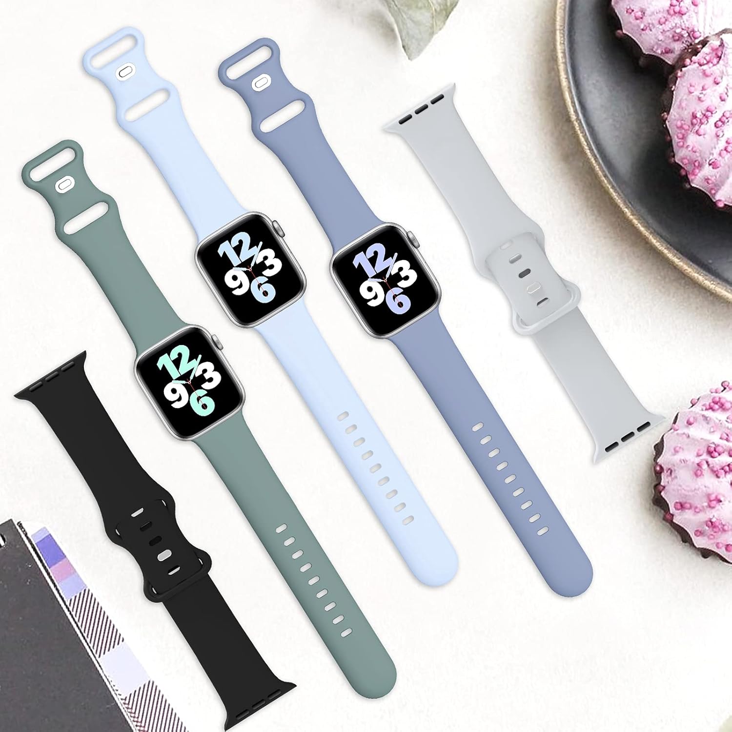 6 Pack Bands Compatible with Apple Watch Band 38mm 40mm 41mm 42mm 44mm 45mm Men Women, Soft Silicone Sport Strap for iWatch Series 8 7 6 5 4 3 2 1 SE White/PinkSand/LightGreen/LightBlue/Lavender/Starlight : Cell Phones & Accessories