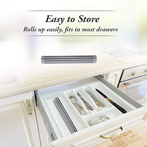 Miniatura 8 de Escurridor de platos enrollable para colocar sobre el fregadero de 20.5 pulgadas, hecho de acero envuelto en silicona, multiusos, no ocupa espacio,