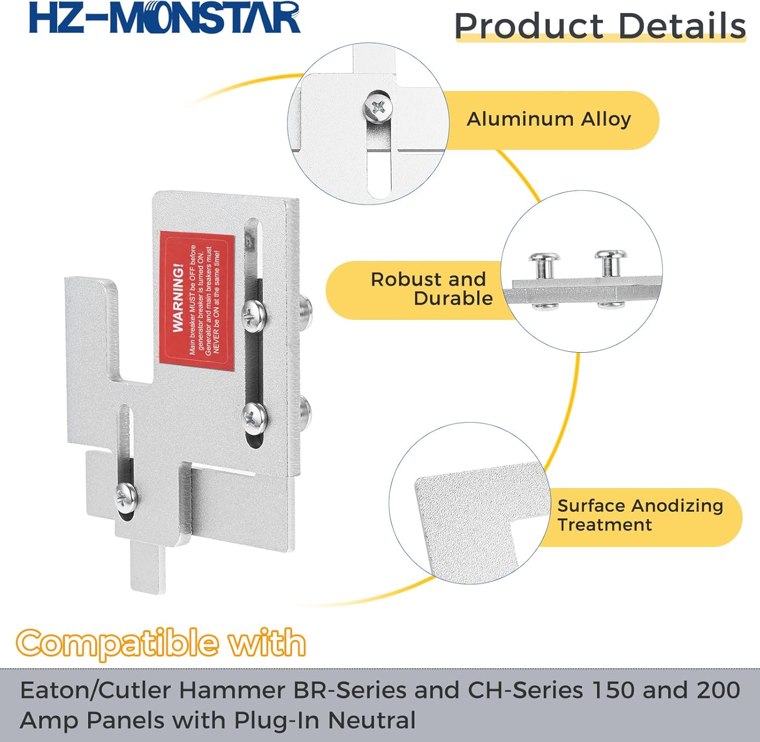 Generator Interlock Kit Compatible with Eaton Cutler Hammer BR Series 150 and 200 amp Panels, 1 1/4-1 7/16“ Spacing Between Main and Branch Breaker, Professional & Safe Interlock Kit