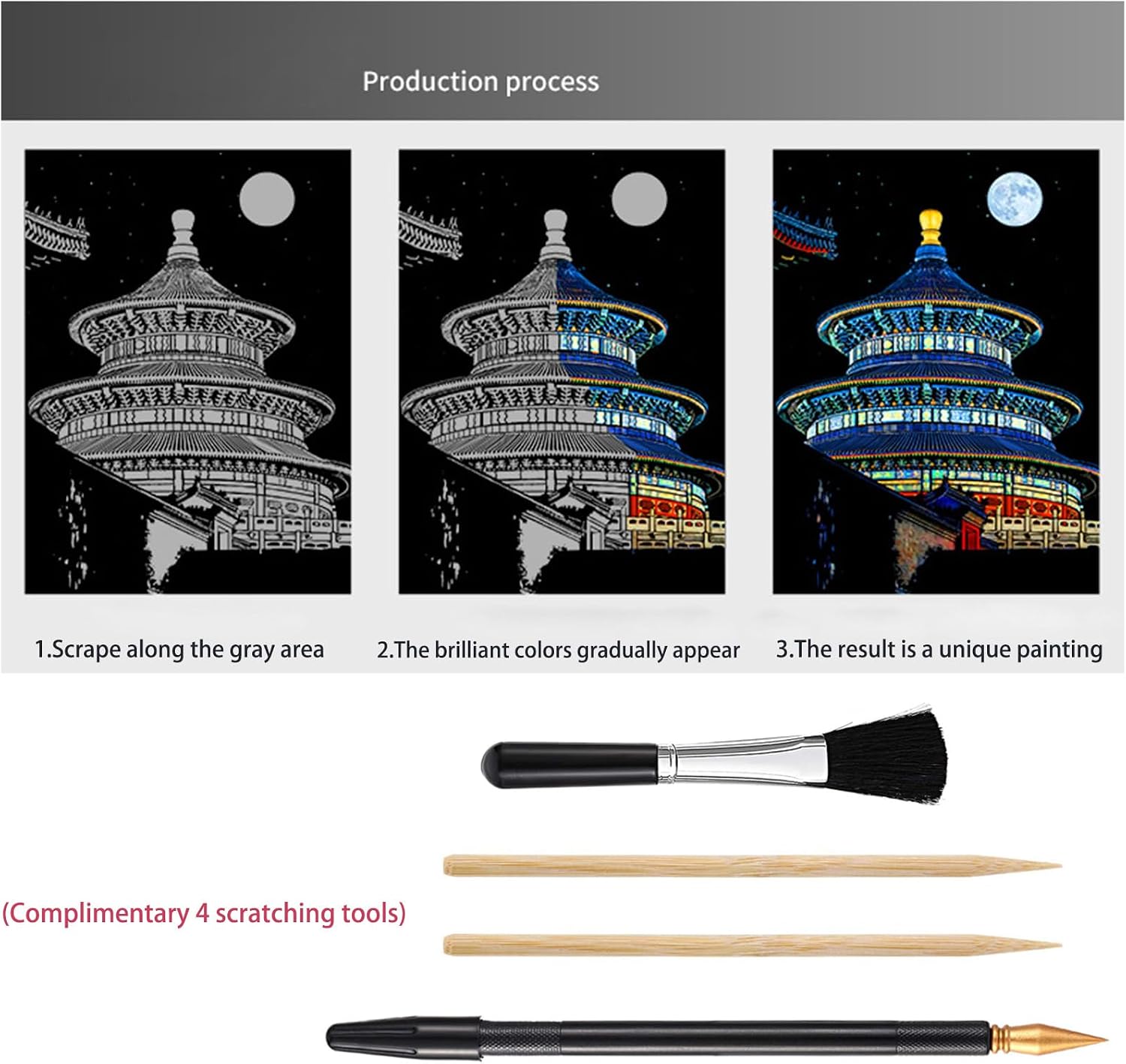 NaiHey Scratch Art Rainbow Painting for Adults, Engraving Arts Scratchable Painting, Womens Hobbies Easter Party Gift, Arts Crafts Scratch Pad Kits - 8 Sheets The Forbidden City & Ancient Capital