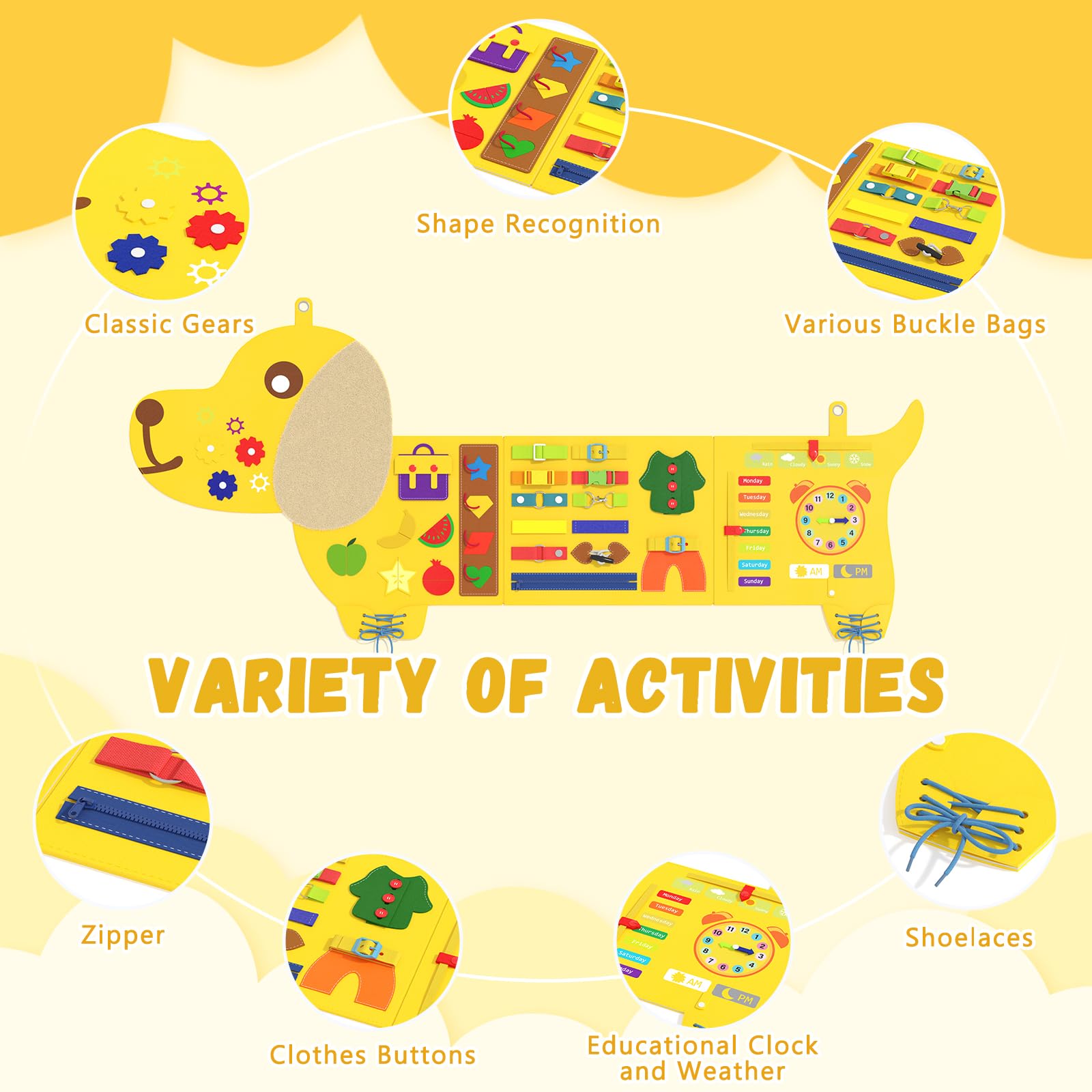 Giocattolo da parete per bambini, sensoriale Montessori Busy Board, cubo di attività in feltro per bambini, giocattolo sensoriale montato a parete, regalo per ragazzi e ragazze, 3-6 anni