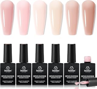 Beetles Rubber Base Gel Nail Polish, 6 Colors Nude Gel Polish Pink Peach Neutral Sheer French Tips Base Colors for Nails Base U V LED Soak Off Gel Kit for DIY Home Manicure Long Lasting 7.5ml Each