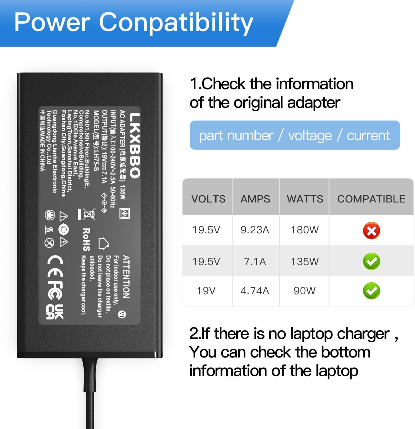 135W 19V7.1A AC Charger Fit for Acer Nitro V15 V14 V16、ANV15 ANV14 ANV16、Nitro 5 AN515-52 AN515-43 AN517-51 N18C4 ADP-135K ADP-135KB T Laptop Adapter Power Supply Cord（5,5 * 1,7mm）
