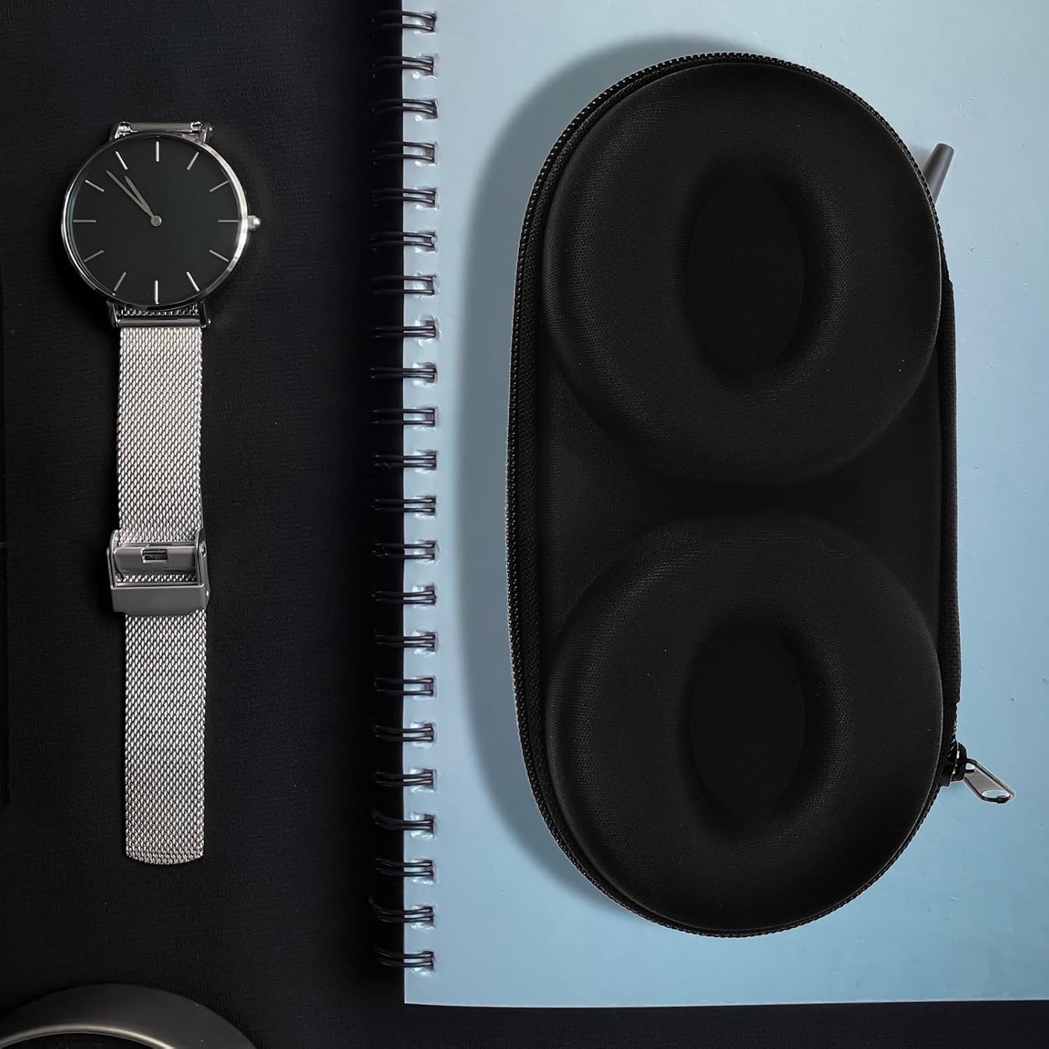 Black EVA Watch Storage Case with Two Compartments for Wristwatches
