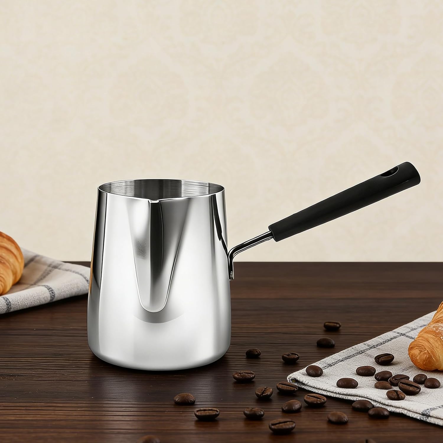 Turkish Coffee Pot, Stainless Steel Milk and Coffee Warmer, Greek Arabic Coffee Pot, Stove Top Tea Maker, Chocolate and Butter Melting Pot with Heat Resistant Handle, 20 OZ, 600 ML