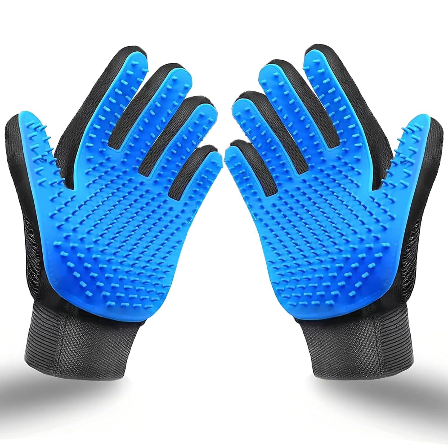 Cat & Dog Grooming Gloves for Shedding,Pet Grooming Gloves with Vacuum,2-in-1 Deshedding Brush & Massage Mitt, Safe for Dogs & Cats, 1 Pair (Blue)
