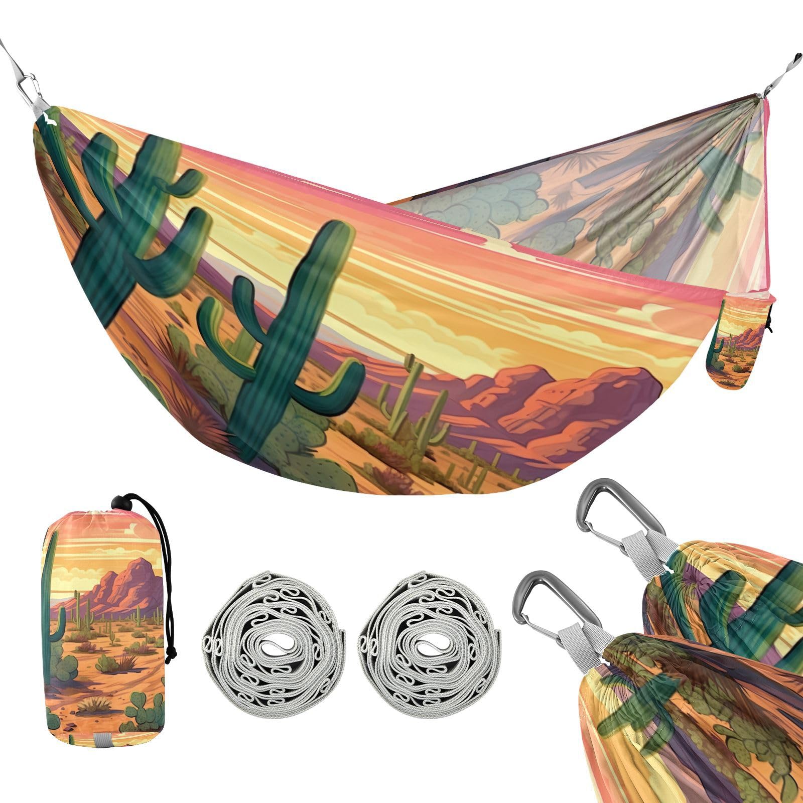 SDMKA Desert Landscape Camping Hammock, 330 lbs with 2 Tree Straps, Carry Bag, Single Portable Hammock for Outdoor/Indoor, Hiking, Beach, Backpacking, Travel