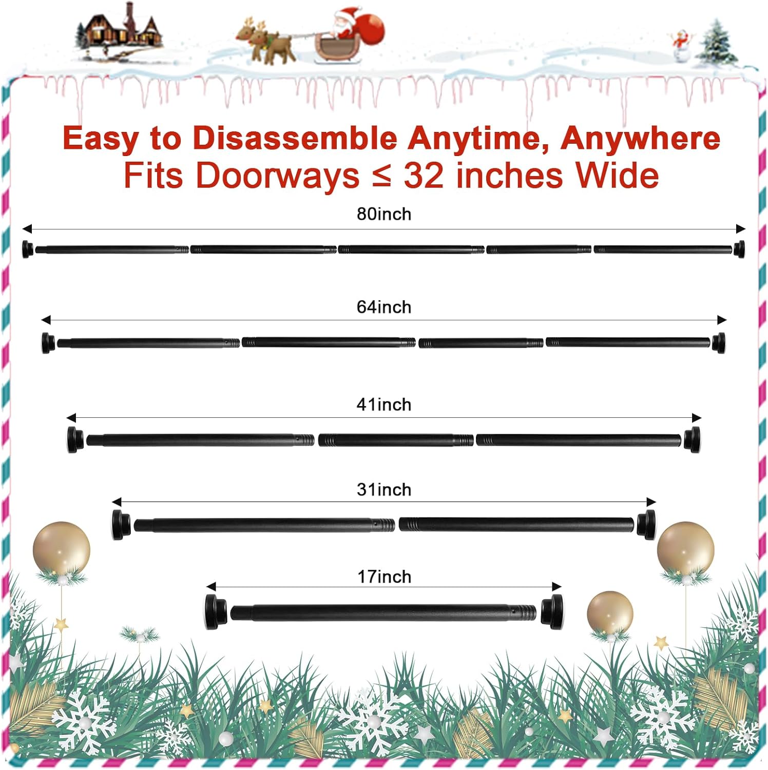 Garland Hanger for Front Door Frame, Adjustable 18"- 80" Heavy-Duty Garland Holder for Door Frame Christmas & Halloween Decorations, Wreaths, Lights, No-Drill, Damage-Free