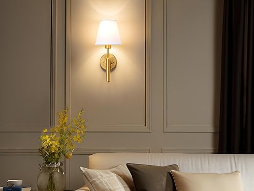 Miniatura 3 de Tumgog Juego de 2 apliques de pared que funcionan con pilas, accesorios sin cableado, con bombilla regulable de control remoto (color dorado)