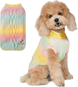 Dog Sweater Knitted Dog Clothes Colorful Puppy Sweater Winter Warm Dog Costume, Turtleneck Sweater Pullover for Pet Cat & Doggie Colorful, XL
