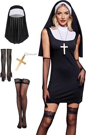 For G and PL 5 Pcs Womens Halloween Nun Sexy Sleeveless Mini Dress Costume XS-XL