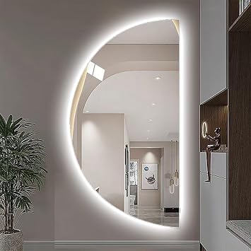 Smart Dimmable Wall Bathroom Mirror with Touch Switch, 3-Color LED Illuminated Frameless Makeup Mirror, Semicircle Anti-Fog Home DecorationRight Cut,100cm/40inch
